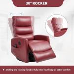 PELUMY Manual Recliner Chair with Heat & Vibration Massage, 360° Swivel Rocker Recliner with 155° Recline and Lumbar Heat, Compact Recliner for Living Room & Small Spaces (Breathable Leather, Red)