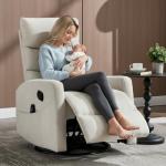 PELUMY 360° Swivel Rocker Recliner with Heat & Vibration Massage, Glider Rocking Chair for Adults, Compact Recliner for Living Room, Small Spaces, Nursery, Bedroom (Chenille, Light Grey)