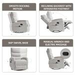 PELUMY 360° Swivel Rocker Recliner with Heat & Vibration Massage, Glider Rocking Chair for Adults, Compact Recliner for Living Room, Small Spaces, Nursery, Bedroom (Chenille, Light Grey)
