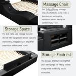 Wirktive Smart Bed with Massage Recliner Chair - Luxury Bed Frame Queen Size with Reading Light, USB Port and Speaker, Multifunctional Upholstered Bed Frame with Lift End Table and Storage Footrest