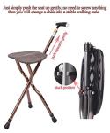Folding Cane Seat 300 lbs Capacity Stool Adjustable Height Walking Stick for Elder Parents Gift (Brown)