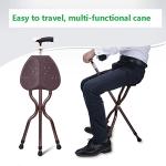 Folding Cane Seat 300 lbs Capacity Stool Adjustable Height Walking Stick for Elder Parents Gift (Brown)
