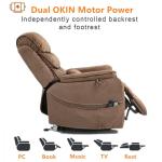 Brown Recliner Chair for Elderly | Tall and Big Man 400lbs | Chenille | Power Lift, Lay Flat, Stand Up, Wireless Charging Device, Extended Footrest, Massage Heat, Cup Holder, Lumbar Pillow