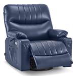 MCombo Oversized Swivel Glider Rocker Power Recliner Chair for Living Room with Heat and Vibration Massage, USB Ports, Cup Holders and Pockets, Faux Leather 7785 (Navy Blue)