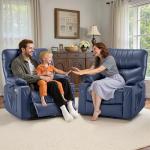 MCombo Oversized Swivel Glider Rocker Power Recliner Chair for Living Room with Heat and Vibration Massage, USB Ports, Cup Holders and Pockets, Faux Leather 7785 (Navy Blue)