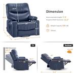 MCombo Oversized Swivel Glider Rocker Power Recliner Chair for Living Room with Heat and Vibration Massage, USB Ports, Cup Holders and Pockets, Faux Leather 7785 (Navy Blue)