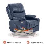MCombo Oversized Swivel Glider Rocker Power Recliner Chair for Living Room with Heat and Vibration Massage, USB Ports, Cup Holders and Pockets, Faux Leather 7785 (Navy Blue)
