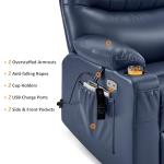 MCombo Oversized Swivel Glider Rocker Power Recliner Chair for Living Room with Heat and Vibration Massage, USB Ports, Cup Holders and Pockets, Faux Leather 7785 (Navy Blue)