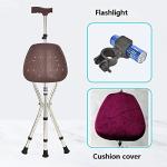 Folding Cane Seat 300 lbs Capacity Stool Adjustable Height Walking Stick for Elder Parents Gift (Silver)