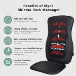 Mynt Black Acupressure Massage Chair Pad with 4 Deep Kneading Nodes, Shiatsu Back Massager for Chair with Heat, Heated Back Massage with a Cushion for Deep Tissue, Gift for Christmas