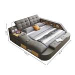 WAQINBR Multifunctional Queen Size Bed Frame, Modern Luxury Smart Bed with Massage Recliner/Music Speaker/USB Port/Storage Drawers, Adjustable Leather Upholstered Headboard, Grey
