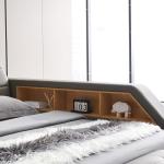 WAQINBR Multifunctional Queen Size Bed Frame, Modern Luxury Smart Bed with Massage Recliner/Music Speaker/USB Port/Storage Drawers, Adjustable Leather Upholstered Headboard, Grey