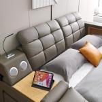 WAQINBR Multifunctional Queen Size Bed Frame, Modern Luxury Smart Bed with Massage Recliner/Music Speaker/USB Port/Storage Drawers, Adjustable Leather Upholstered Headboard, Grey