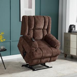 Large Electric Power Lift Recliners with Power-Remote,Medium-firm and Heavy Duty,Dual Motor Heat Massage Infinite Position Up to 350 LBS Electric Recliner Sofa Chair for Elderly (Brown, Medium Fabric)