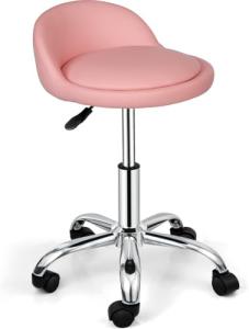 Nova Microdermabrasion Rolling Stool Swivel Salon Stool Chair Adjustable Drafting Tattoo Office Massage Medical Facial Spa with PU Cushion Backrest (Pink)