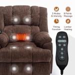 Large Electric Power Lift Recliners with Power-Remote,Medium-firm and Heavy Duty,Dual Motor Heat Massage Infinite Position Up to 350 LBS Electric Recliner Sofa Chair for Elderly (Brown, Medium Fabric)