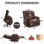 Large Electric Power Lift Recliners with Power-Remote,Medium-firm and Heavy Duty,Dual Motor Heat Massage Infinite Position Up to 350 LBS Electric Recliner Sofa Chair for Elderly (Brown, Medium Fabric)