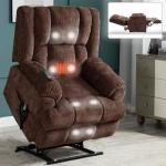 Large Electric Power Lift Recliners with Power-Remote,Medium-firm and Heavy Duty,Dual Motor Heat Massage Infinite Position Up to 350 LBS Electric Recliner Sofa Chair for Elderly (Brown, Medium Fabric)