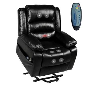 Naomi Home Whitney Swivel Recliner Chair with Massage & Ottoman, Black Air Leather – Modern Lounge Chair for Living Room, Bedroom & Nursery
