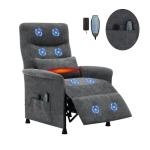 Heated & Vibration Massage Recliner Chair for Adults – Fabric Electric Recliner with Adjustable Back & Footrest, Side Pocket Storage, Compact Living Room & Home Theater Seating (Gray)