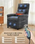 Heated & Vibration Massage Recliner Chair for Adults – Fabric Electric Recliner with Adjustable Back & Footrest, Side Pocket Storage, Compact Living Room & Home Theater Seating (Gray)