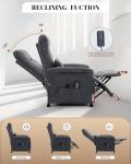 Heated & Vibration Massage Recliner Chair for Adults – Fabric Electric Recliner with Adjustable Back & Footrest, Side Pocket Storage, Compact Living Room & Home Theater Seating (Gray)