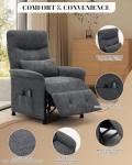 Heated & Vibration Massage Recliner Chair for Adults – Fabric Electric Recliner with Adjustable Back & Footrest, Side Pocket Storage, Compact Living Room & Home Theater Seating (Gray)