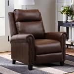 CANMOV Leather Pushback Recliner Chair, Classic and Traditional Push Back Recliner Chair with Rivet Decoration for Living Room, Adjustable Single Sofa, Brown