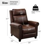 CANMOV Leather Pushback Recliner Chair, Classic and Traditional Push Back Recliner Chair with Rivet Decoration for Living Room, Adjustable Single Sofa, Brown