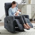 PELUMY 360° Swivel Rocker Recliner with Heat & Vibration Massage, Glider Rocking Chair for Adults, Compact Recliner for Living Room, Small Spaces, Nursery, Bedroom (Chenille, Blue)