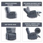 PELUMY 360° Swivel Rocker Recliner with Heat & Vibration Massage, Glider Rocking Chair for Adults, Compact Recliner for Living Room, Small Spaces, Nursery, Bedroom (Chenille, Blue)