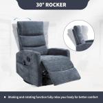 PELUMY 360° Swivel Rocker Recliner with Heat & Vibration Massage, Glider Rocking Chair for Adults, Compact Recliner for Living Room, Small Spaces, Nursery, Bedroom (Chenille, Blue)