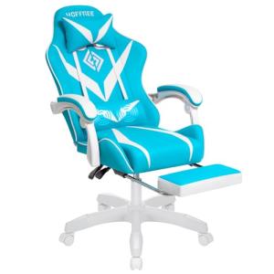 Light Blue Gaming Chair with Massage and Footrest