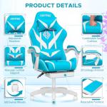 Light Blue Gaming Chair with Massage and Footrest