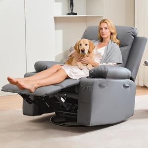 Massage Recliner Chair with Swivel, Heat, and Cup Holder
