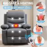 Massage Recliner Chair with Swivel, Heat, and Cup Holder