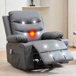 Massage Recliner Chair with Swivel, Heat, and Cup Holder