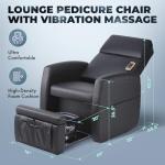 Pibbs PS9 Lounge Pedicure Chair with Vibration Massage - Motorized Recliner, Adjustable Footrest, Side Storage, Removable Accessories, Compact Platform for Spas & Salons, Black Upholstery, PIB-PS-9