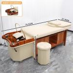 Shampoo Bowl Chair, Massage Shampoo Bed-Massage Table with Beige Minimalist Storage Design, Beauty Bed & Head Spa Equipment Includes Water Cycle, Smart Digital Display, Round Stool