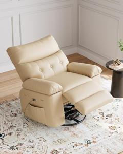 GarveeHome Electric Power Recliner Chair - PU Leather Swivel Rocker with Massage & Heat, 270° Rotation, Side Pocket & Remote Control - Compact 21 in Wide Motorized Glider for Living Room, Nursery