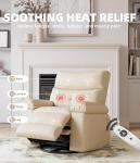 GarveeHome Electric Power Recliner Chair - PU Leather Swivel Rocker with Massage & Heat, 270° Rotation, Side Pocket & Remote Control - Compact 21 in Wide Motorized Glider for Living Room, Nursery