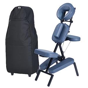 Master Massage Professional Lightweight Compact Folding Massage Chair – Adjustable Aluminum Chair with Wheeled Carrying Case– Ideal for Spa, Salon, and Tattoo Use – Blue