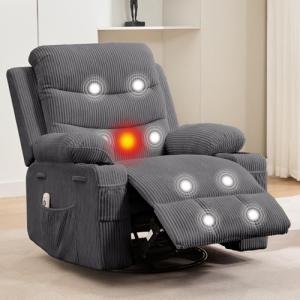 Compact Swivel Recliner Chair with Massage & Heat