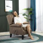 Brown wingback recliner chair with heat and massage, manual push-back wing back chair for living room comfort, polyester upholstered massage armchair with remote, compact reclining sofa for home
