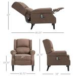 Brown wingback recliner chair with heat and massage, manual push-back wing back chair for living room comfort, polyester upholstered massage armchair with remote, compact reclining sofa for home