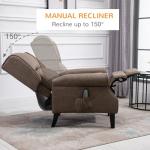 Brown wingback recliner chair with heat and massage, manual push-back wing back chair for living room comfort, polyester upholstered massage armchair with remote, compact reclining sofa for home