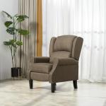 Brown wingback recliner chair with heat and massage, manual push-back wing back chair for living room comfort, polyester upholstered massage armchair with remote, compact reclining sofa for home