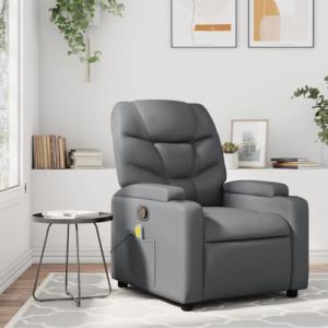 FWIKDUN Modern Massage Recliner Chair Grey with Adjustable Armrests and Footrests, Built-in Cup Holders and Massage Functionality, Compact Size for Living Room or Bedroom, Faux