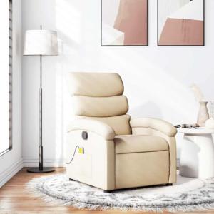 Cream Fabric Massage Recliner Chair with Adjustable Features
