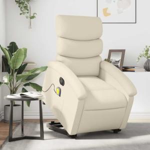 YUTAASU Electric Stand Up Massage Recliner Chair Cream Faux Leather with Remote Control, Adjustable Settings and Smart Storage Pocket for Home Relaxation and Muscle Comfort